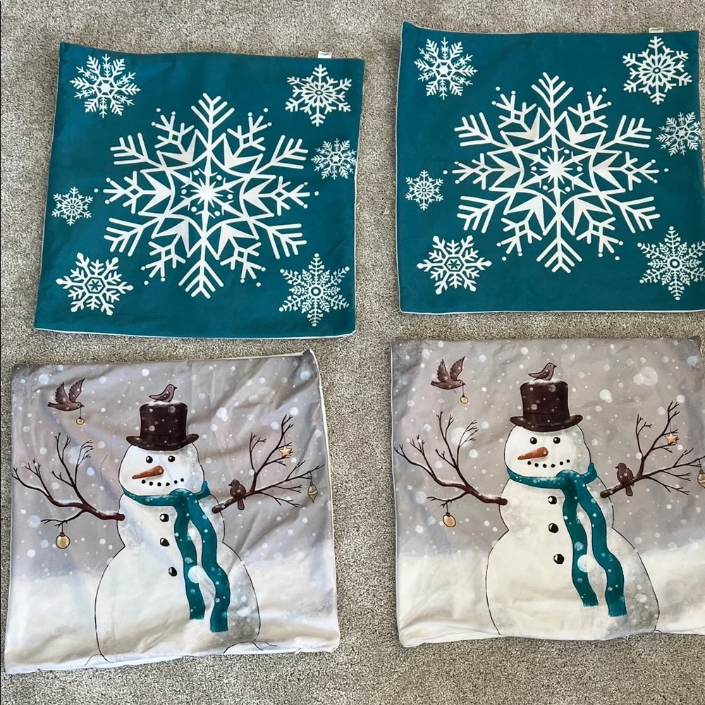 Snowflake and Snowman Holiday Pillow Covers